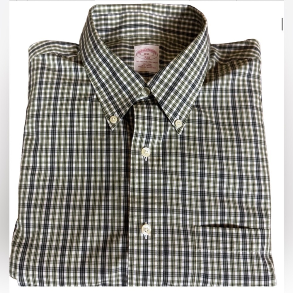 Brooks Brothers 346 green plaid button down non-iron shirt Size XXL